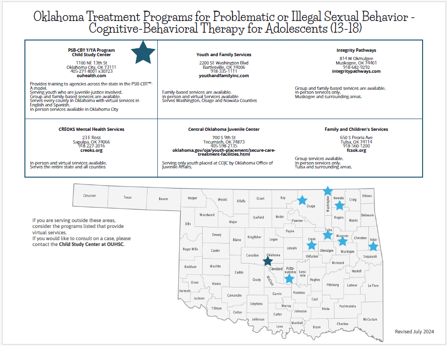 OK State Map for PSB or ISB Therapy Treatment Programs